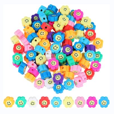 China Jewelry Making 200 Pcs 10mm Multi Colors Flower Shape Smiley Polymer Clay Spacer Beads For Jewelry Making for sale