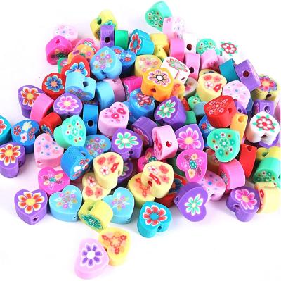 China Jewelry Making 200 Pcs 10mm Multi Colors Heart Shape Flower Pattern Polymer Clay Loose Beads For Jewelry Making for sale