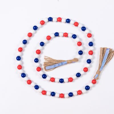 China High Quality Eco-friendly Independence Day Decorations Colorful Wooden Beads Garland For DIY Crafts for sale