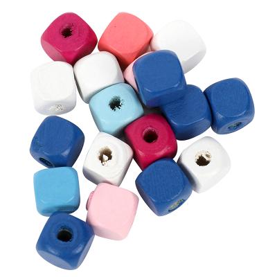 China Natural Eco-Friendly 10mm Square Wood Beads Multicolor Bulk Colorful Wooden Beads With 3mm Big Hole for sale