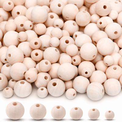 China Europe 100 Pcs Big Beads Original Home Decor Natural Unfinished Wood Color Wooden Beads for sale