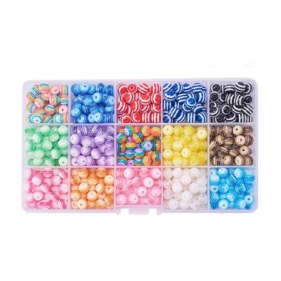 China Jewelry Necklace Bracelet Earring Making 450 Pcs 8mm Multicolor Stripe Acrylic Round Pebbles Bead Resin Bead For Bracelet Jewelry Making for sale