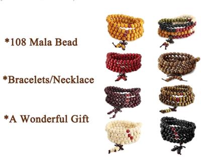 China 108 Pcs Eco-Friendly Handmade Rustic Wooden Bead Garland Mala Wooden Prayer Beads For Bracelets for sale