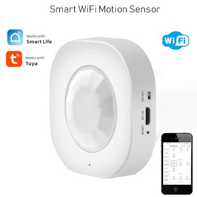 China Low Battery Warning Tuya Smart Home Mini Auto Light Control Rechargeable WiFi PIR Infrared Motion Sensor With App Wireless Battery Operated Monitor for sale