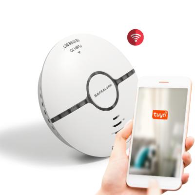 China Remote Control Smart Home Security System EN14604 Tuya WiFi Photoelectric Smoke Detector with Battery Holder for sale