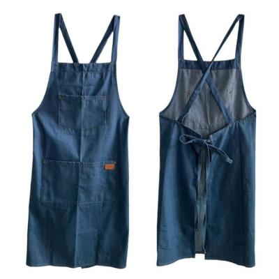 China Fashion Uniform Home Denim Coffee Bakery Studio Apron High Quality Cooking BBQ Apron With Pockets Men Women Kitchen Cooking Vintage Apron for sale