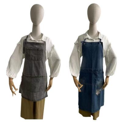 China Custom Home Kitchen Cafe Bakery Studio Apron Home Kitchen Hot Sale and Child Uniform Denim Cloth Apron BBQ Logo Denim Cloth Mom Garden Chef Apron for sale