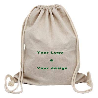 China Fashion Custom Print Logo Outdoor Sport Mens Natural Cotton Canvas Suction String Pack Drawstring Backpack Bag for sale