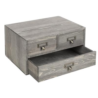 China Indoor Drawer Storage Container Gray Wooden Desktop Storage Box Space Saving Rustic Viable Display Rack 3 for sale