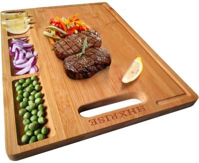 China Sustainable bamboo cutting board for the kitchen, with 3 compartments and built-in Juice Grooves, resistant chopper for meatloaf for sale