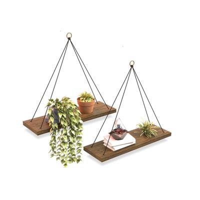 China Rustic Triangle Rope Storage Wooden Frame Wall and Window Plant Rack Indoor Hanger for sale