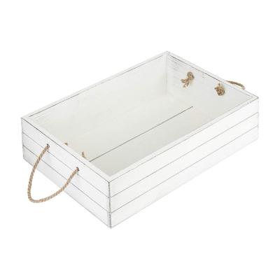 China Sustainable Hot Selling Wooden Wash Box Display Storage Case White Open Top Box With Rope Handle for sale