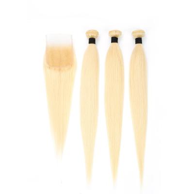 China Brazilian Straight Human Hair Transparent Lace Cuticle Aligned With 613 Hair Bundles, Aleesha 613 Lace Closure 4*4 hd Lace Up Hair 100% for sale