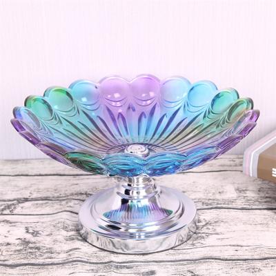 China New European Style Eco-friendly Crystal Glass Fruit Plate Colorful Creative Thickening Wedding Living Room Display Fruit Plate for sale