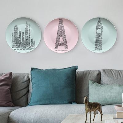 China Ceramic Creative Hanging Decorative Wall Hanging Home Dining Table Living Room Statues Decor Dish Dish Wall Hanging for sale