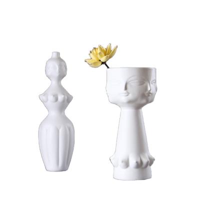 China Matte Head Portrait Living Room Flower Vase Ceramic Vase Home Decor Handmade Nordic Ceramic White Ceramic Flower Vase for sale