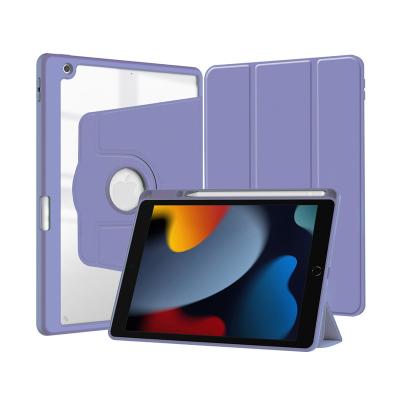 China IPad10.2 For iPad 7th/8th/9th GEN 10.2 Inch 360 Degree Rotating Stand Case Acrylic Shockproof Clear Back Cover With Pencil Holder for sale