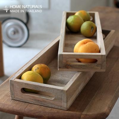 China Viable Customized Wooden Tray Mango Wood Kitchen Serving Trays Rectangular Shape With Hole Handles for sale