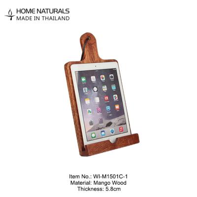 China Mango Wood Tablet Stand Mobile Phone Holders Solid Wooden Tablet Stand with Handle and a Hemp Rope for sale