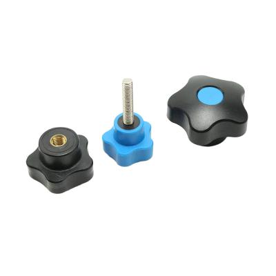 China Modern Plastic Five Lobe Star Screw Through Hole Thread M6 M8 M10 M12 Brass Thread Tying Machinery Clamping Knob for sale