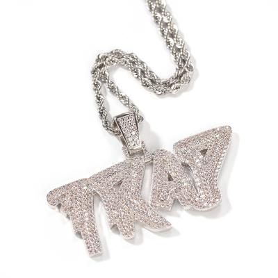 China Hiphop hip hop jewelry gold plated TRAP pendant letter zircon men and women alphabet inlaid pendant necklace for sale