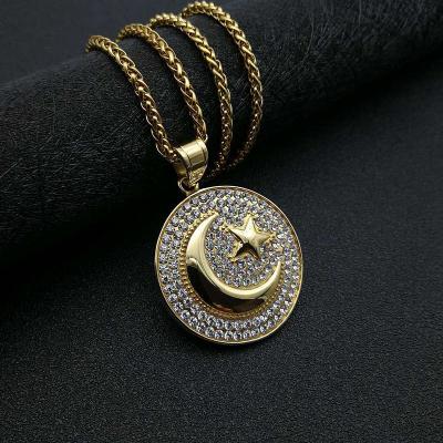 China Hiphop Jewelry Stainless Steel Gold Plated Star Flag And Moon Muslim Pendant Necklace HIPHOP for sale