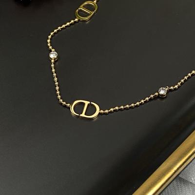 China 2022 Fashion Jewelry Female Letter CD Pig Nose Inlaid Zircon Stainless Steel Necklace for sale