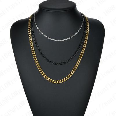 China Hiphop/Simple Fashion Mens Fashion Design Gold Plated Black Stainless Steel Link Chain Cuban Necklace for sale