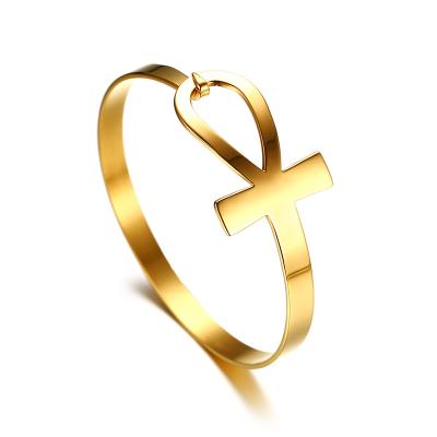 China Religious Mens Bracelets Gold Silver Plated Ankh Cross Stainless Steel Bracelets for sale