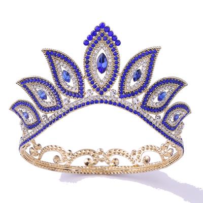 China Alloy Wedding Anniversary Headdress Hair Accessories Baroque Inlaid Rhinestone Bridal Round Crown Magic Eyes Rhinestone for sale