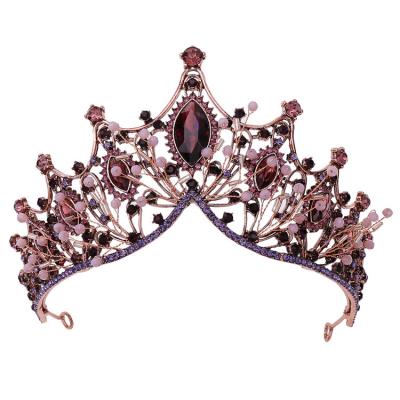 China Baroque Black Crown Copper Tiara Bride Headdress Wedding Birthday Queen Tiara Retro for sale