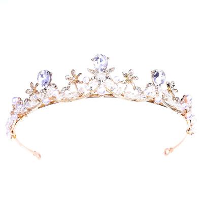 China wholesale handmade tiaras small crown crystal pearls flower pearl child's rhinestone tiara H1189 for sale