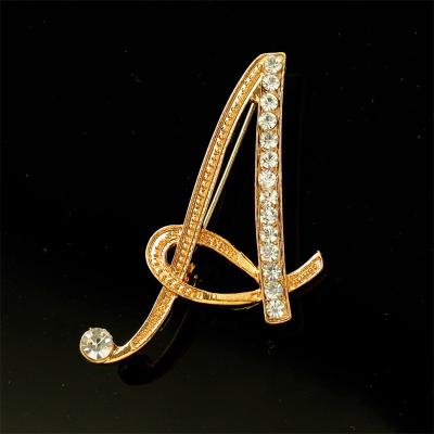 China ALLOY Rhinestone Alphabet Designer Charms Factory Wholesale Fashion Letter Pin Brooch for sale