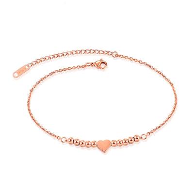 China TRENDY Rose Gold Plated Simple Heart Shaped Round Pearl Anklets For Women for sale