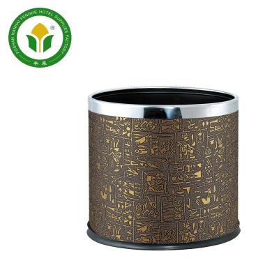 China Sustainable Hotel Room Waste Trash Bin Eco-friendly Leather Trash Can for sale