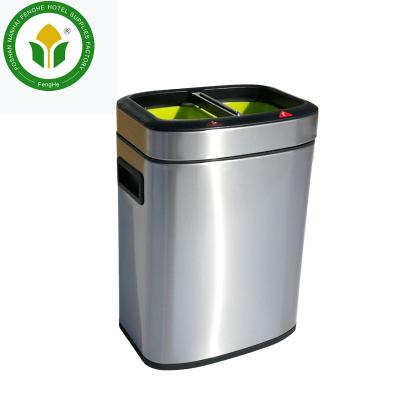 China Sustainable Kitchen 2 Compartment Household Stainless Steel Recycle Trash Can Rubbish Bin Bin for sale