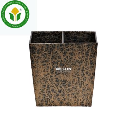 China Sustainable Brown Leather Hotel Room Waste Bin Recycling Trash Bin for sale