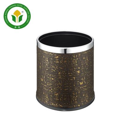 China Different Round Leather Garbage Bin Waste Bin Durable For Hotel Guest Room for sale