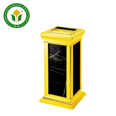 China Sustainable Hotel Waste Trash Bin Gold Metal Base Marble Trash Can for sale