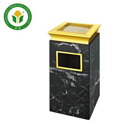 China Viable Wholesale Position Hotel Lobby Garbage Ashtray Trash Bin Black Square Marble Trash Can for sale