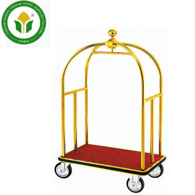 China Golden Four Wheel Hotel Trolley Crown Head Hotel Luggage Trolley for sale