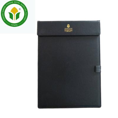 China Hotel Restaurant Supplies Customized Logo Leather A3 A4 Menu Bill Folder Wooden Box+Leather Black Folder for sale