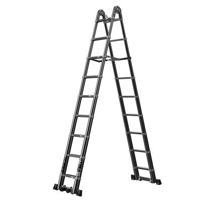 China Black Folding Ladders km60-28d 2.8m+2.8m Double Height Telescopic Ladder for sale