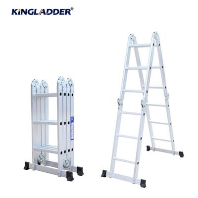 China Universal Folding Ladders Aluminum Telescopic 4 Step Ladder with Tool Tray, Folding Step Stool with Wide Non-Slip Pedal for sale