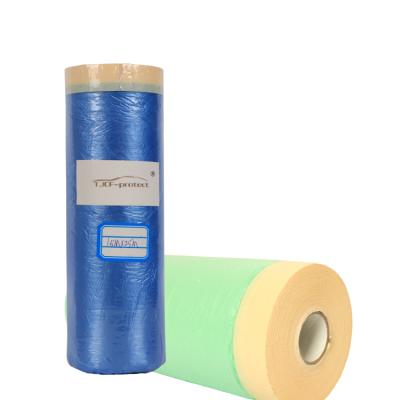 China Water Soluble Waterproof Disposable Plastic Paint Masking Film With Paper Tape Self Adhesive for sale