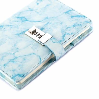 China Eco-friendly paper leather marble diary with combination code lock for girls, locking diary, diary with lock for sale