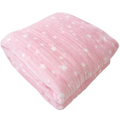 China Anti-Static Fluffy Baby Pink Coral Fleece Blanket Super Soft Star Print Eco Friendly Children Minky Blanket for sale