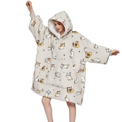 China Anti-Static Custom Sublimation Micro Fleece Flannel Pocket oodie Wrap Sherpa Wearable Blanket Hoodie Oversized for sale