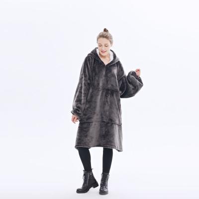 China Anti-Static Women Mens Plush Cozy Flannel Hoodie Sweater Ladies Wearable Fuzzy Ultra Hoodie Blanket With Sleeves for sale