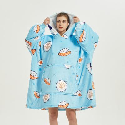 Κίνα Anti-Static Anime Shisu Custom Print Blue Hooded Giant Sweatshirt Flannel Fleece Sherpa Oversize Long Blanket Hoodie προς πώληση